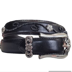 Brighton Black Leather Beaded Belt size S